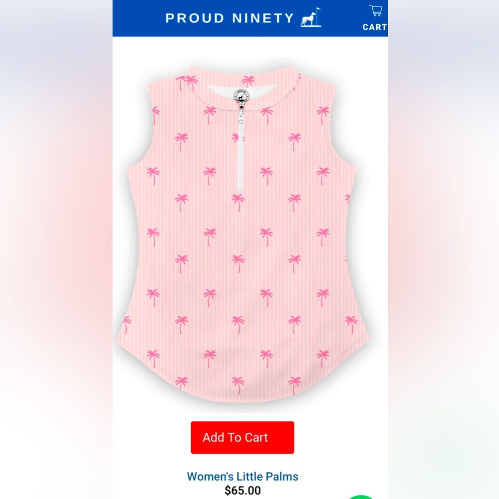 Proud 90 ladies sleeveless polo shirt. Little palm design size small brand new